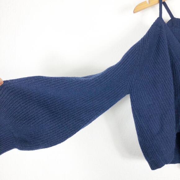 NWOT Cami NYC Elizabeth Sweater Large Blue Merino Wool Cold Shoulder Cardigan - Picture 9 of 13